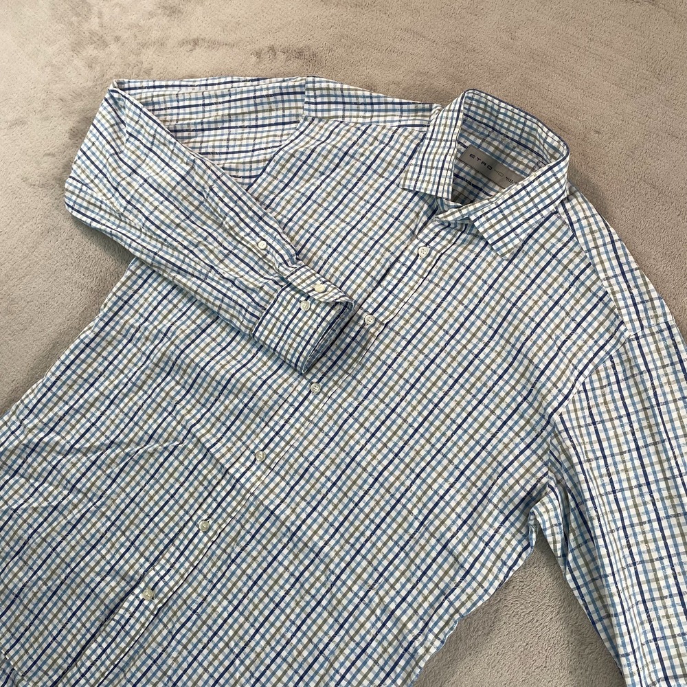ETRO Dress‎ Shirt Men 40 Multi Paisly Jacquard Plaid Designer Long Sleeve $360